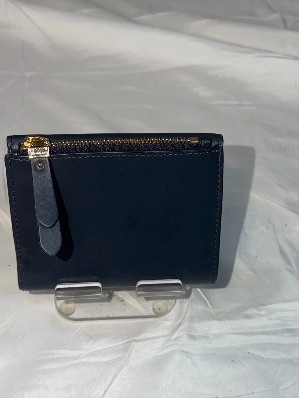 Michael Kors Small Blue Leather Envelope Wallet Gold Logo Compact Trifold Mini